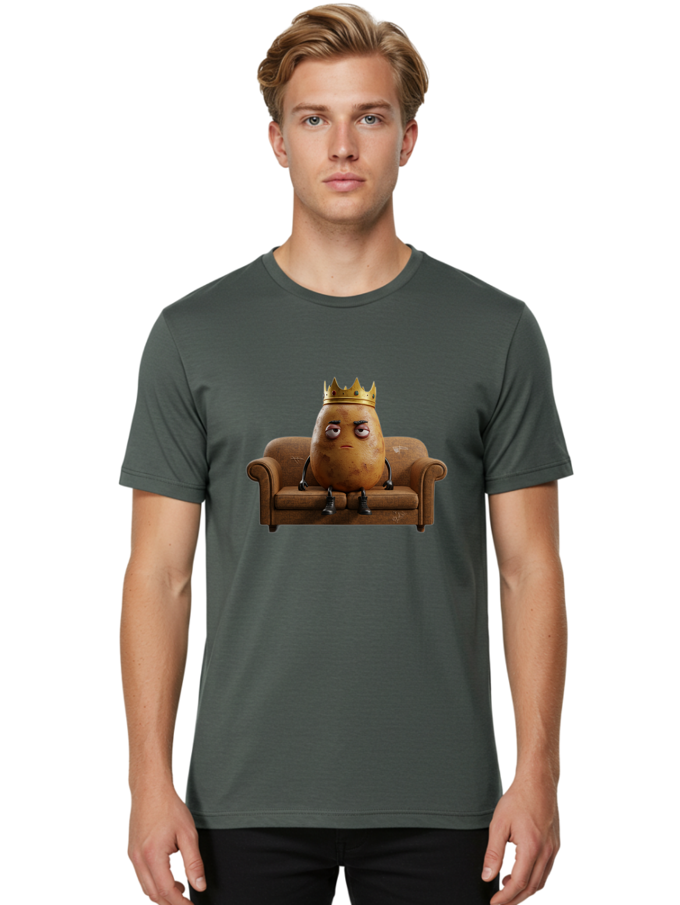 Sad-Potato-King-1 Men'S Graphic Tee, 100% Cotton, Comfortable Casual Summer Wear, Machine Washable, Vintage Camera, Old Camera, Antique Camera, Black Camera, Classic Photography, Photography Equipment, Nostalgic Device, Film Camera, Camera Art Bai338