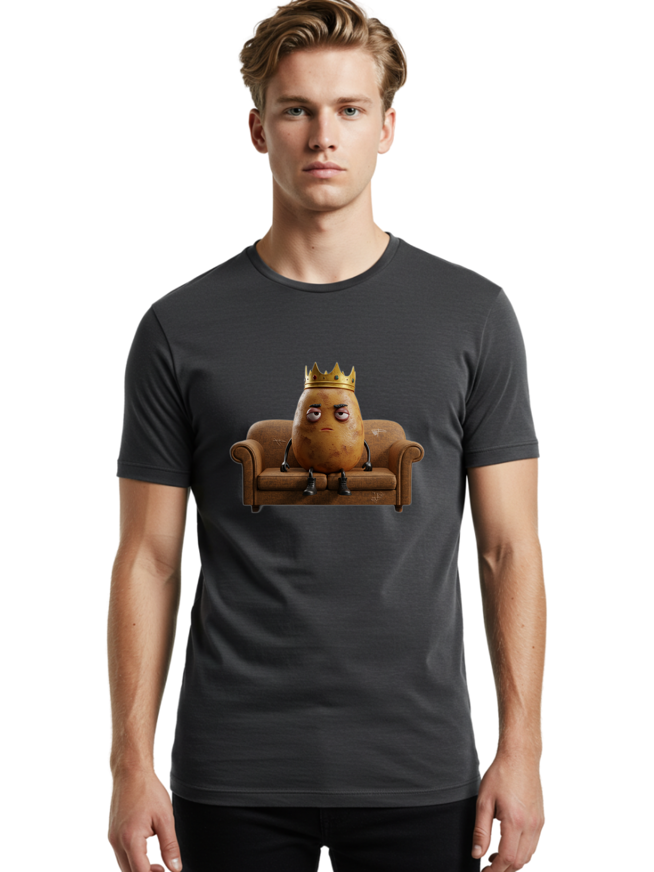 Sad-Potato-King-1 Men'S Graphic Tee, 100% Cotton, Comfortable Casual Summer Wear, Machine Washable, Vintage Camera, Old Camera, Antique Camera, Black Camera, Classic Photography, Photography Equipment, Nostalgic Device, Film Camera, Camera Art Bai338