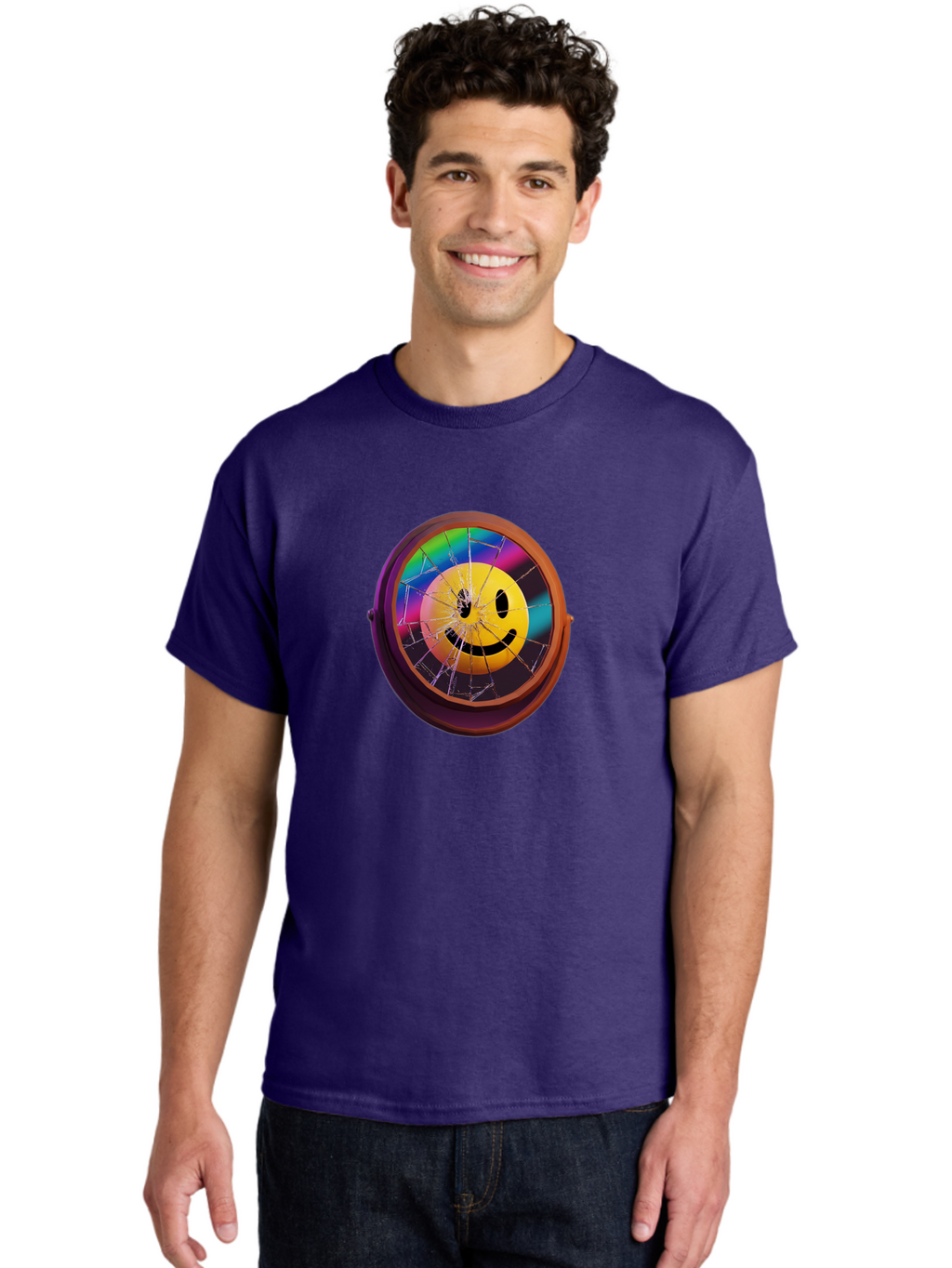 Shattered-Smiley-Face-Cd Men'S Graphic Tee, 100% Cotton, Comfortable Casual Summer Wear, Machine Washable, Vintage Camera, Old Camera, Antique Camera, Black Camera, Classic Photography, Photography Equipment, Nostalgic Device, Film Camera, Bai352