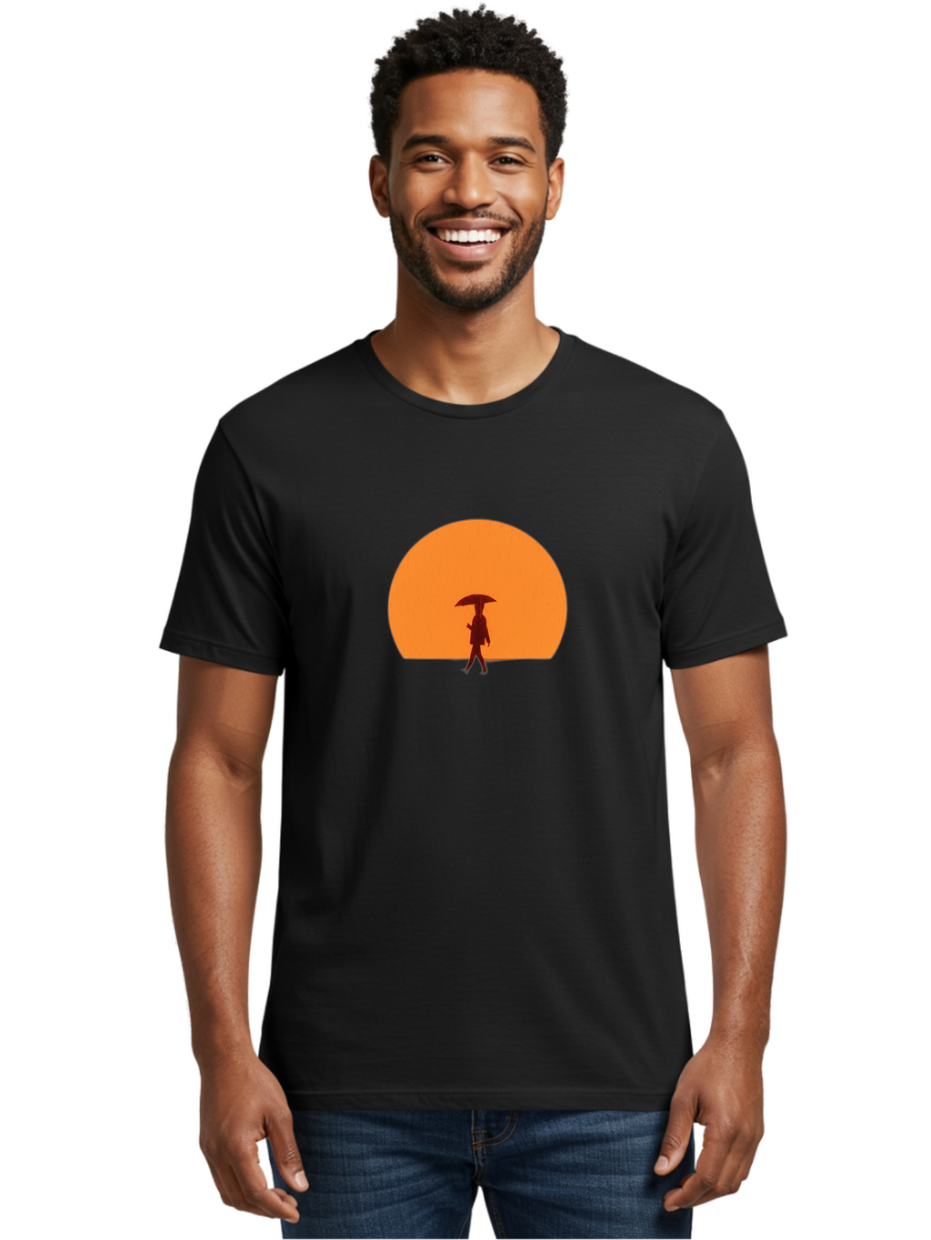 Silhouette-With-Umbrella Men'S Graphic Tee, 100% Cotton, Comfortable Casual Summer Wear, Machine Washable, Vintage Camera, Old Camera, Antique Camera, Black Camera, Classic Photography, Photography Equipment, Nostalgic Device, Film Camera, Bai359