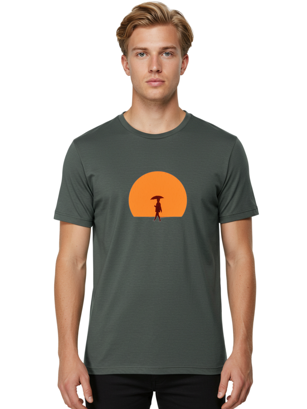 Silhouette-With-Umbrella Men'S Graphic Tee, 100% Cotton, Comfortable Casual Summer Wear, Machine Washable, Vintage Camera, Old Camera, Antique Camera, Black Camera, Classic Photography, Photography Equipment, Nostalgic Device, Film Camera, Bai359