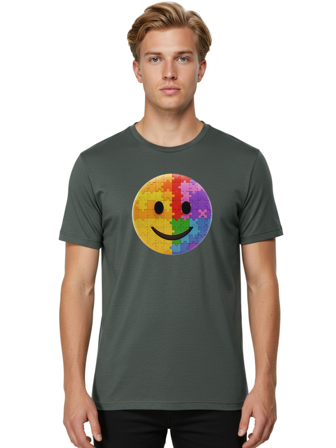 Smiley-Face-Jigsaw Men'S Graphic Tee, 100% Cotton, Comfortable Casual Summer Wear, Machine Washable, Vintage Camera, Old Camera, Antique Camera, Black Camera, Classic Photography, Photography Equipment, Nostalgic Device, Film Camera, Bai373