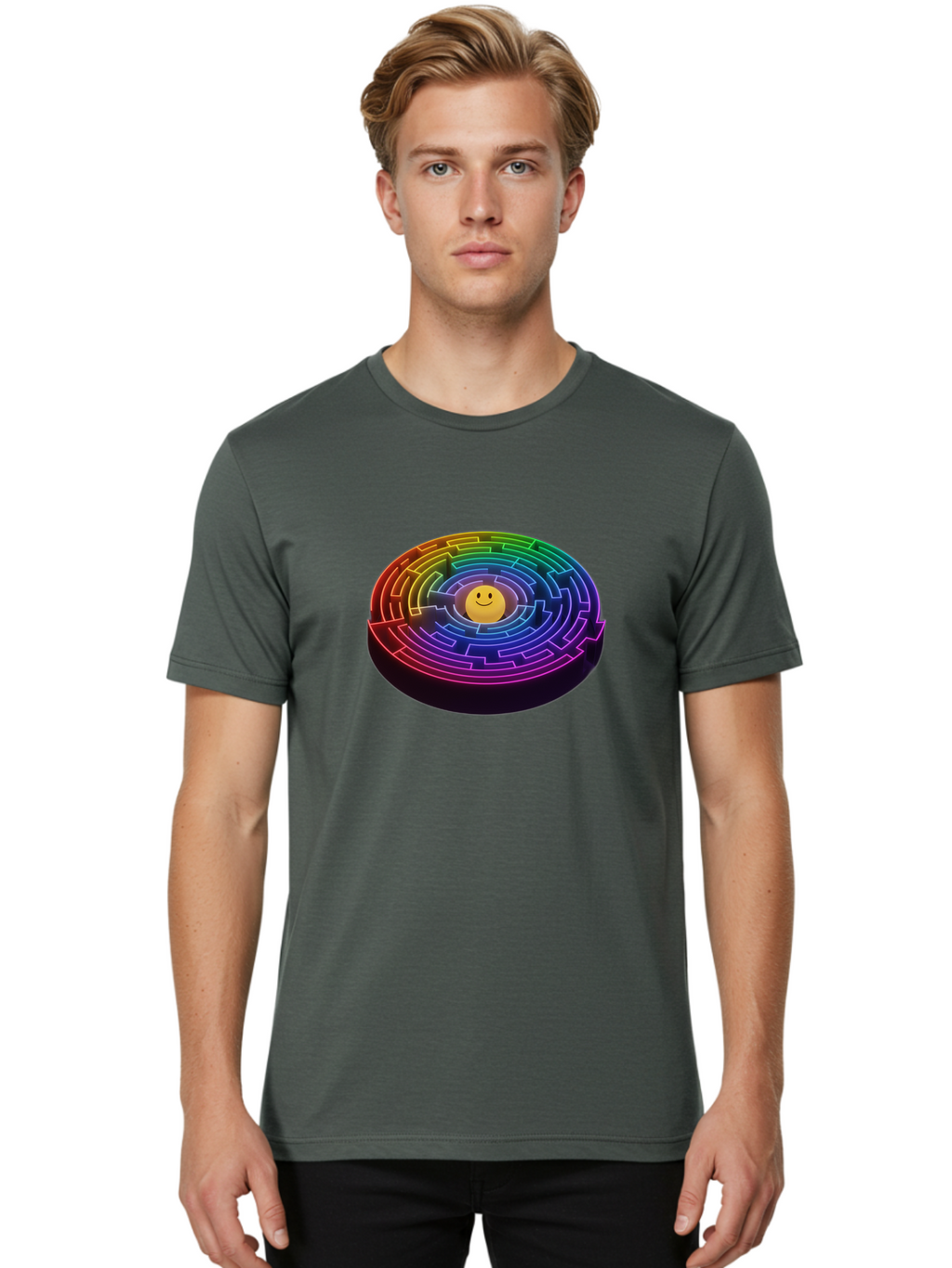 Smiley-Face-Labyrinth Men'S Graphic Tee, 100% Cotton, Comfortable Casual Summer Wear, Machine Washable, Vintage Camera, Old Camera, Antique Camera, Black Camera, Classic Photography, Photography Equipment, Nostalgic Device, Film Camera, Bai374