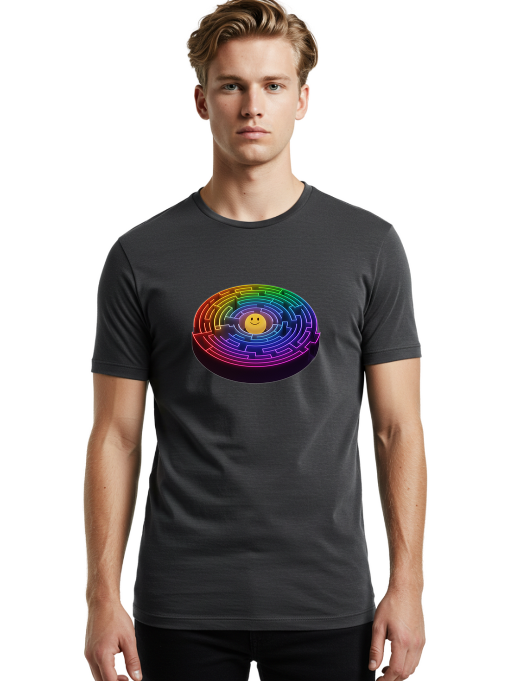Smiley-Face-Labyrinth Men'S Graphic Tee, 100% Cotton, Comfortable Casual Summer Wear, Machine Washable, Vintage Camera, Old Camera, Antique Camera, Black Camera, Classic Photography, Photography Equipment, Nostalgic Device, Film Camera, Bai374