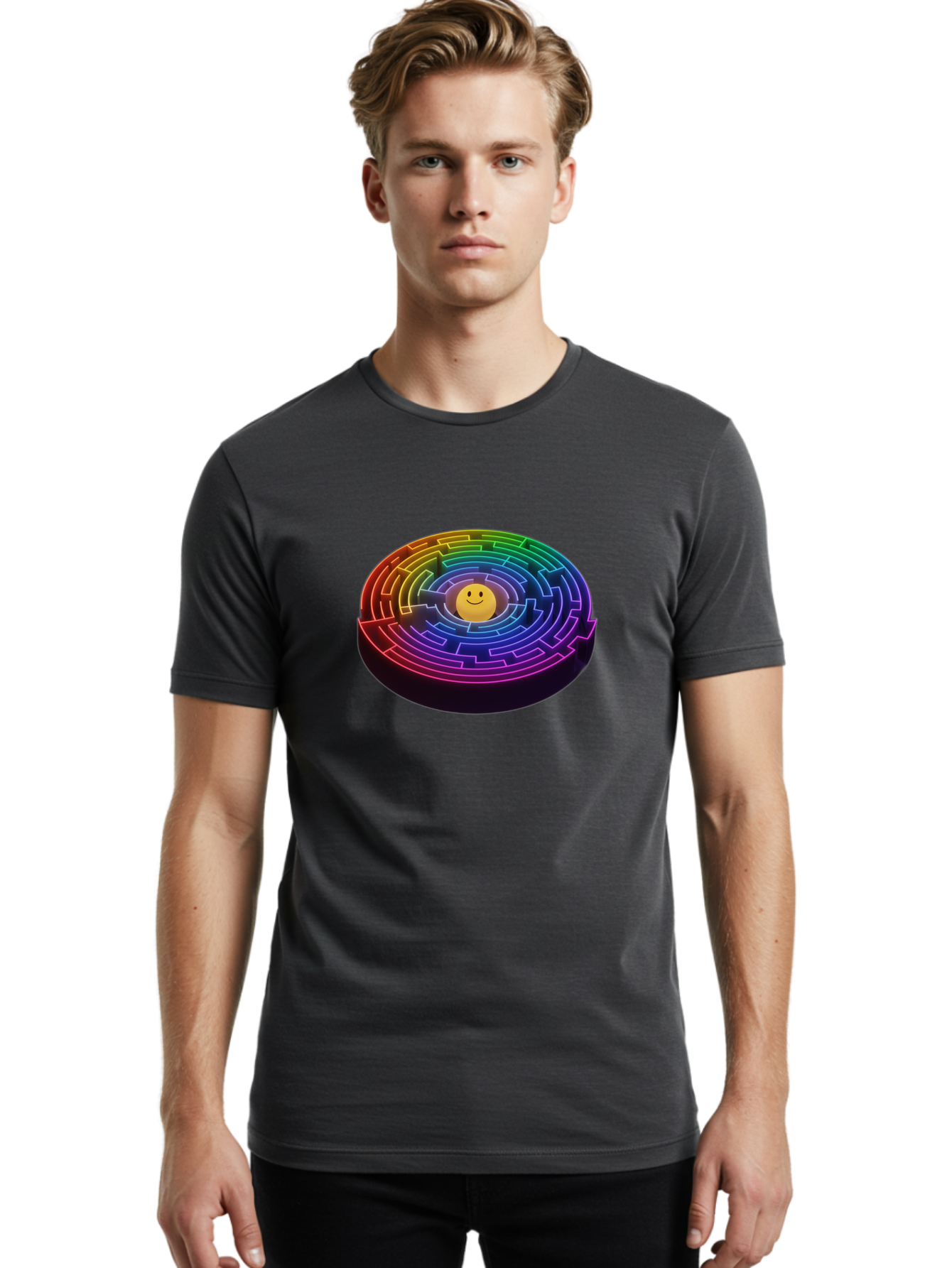 Smiley-Face-Labyrinth Men'S Graphic Tee, 100% Cotton, Comfortable Casual Summer Wear, Machine Washable, Vintage Camera, Old Camera, Antique Camera, Black Camera, Classic Photography, Photography Equipment, Nostalgic Device, Film Camera, Bai374