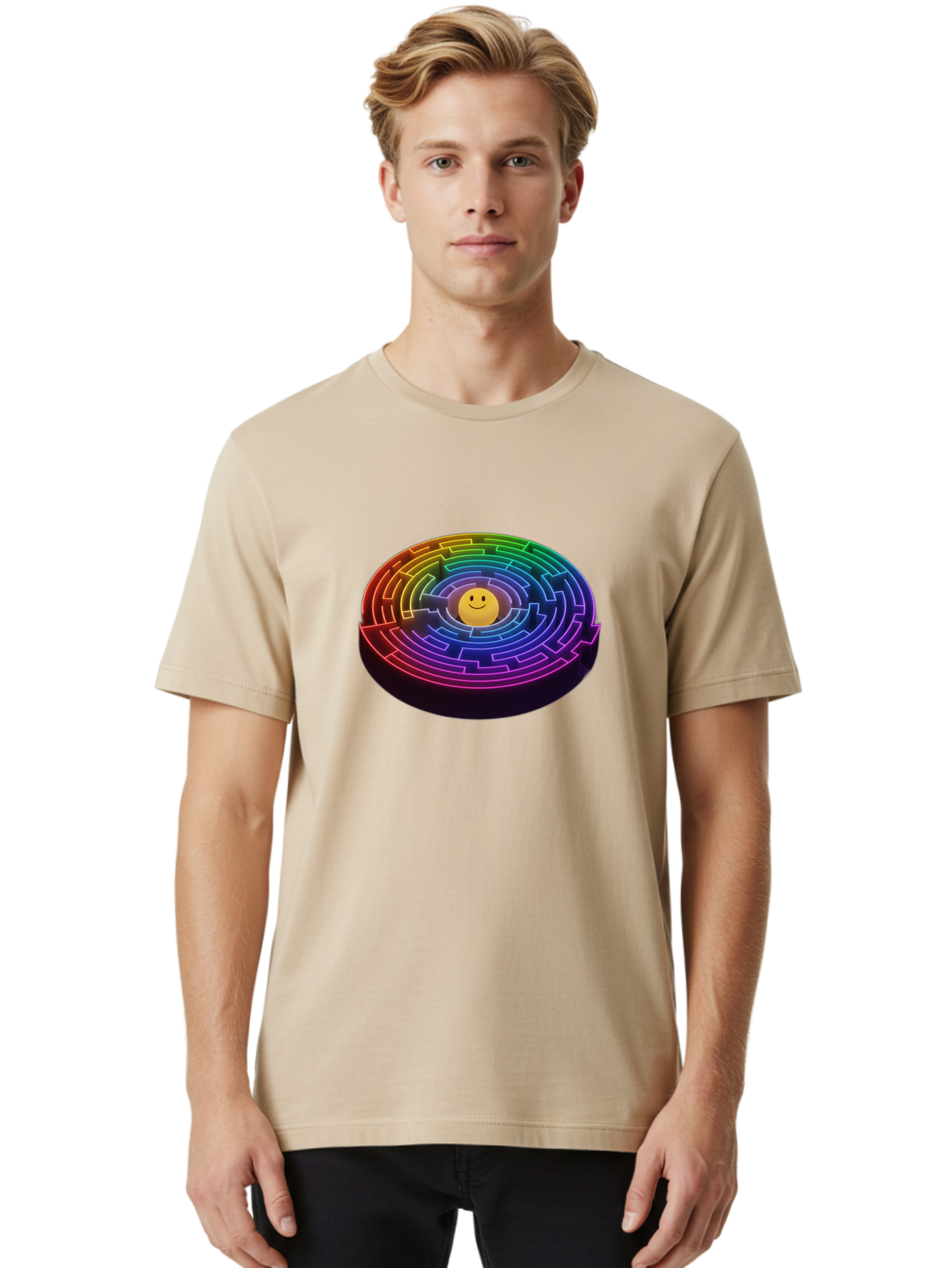Smiley-Face-Labyrinth Men'S Graphic Tee, 100% Cotton, Comfortable Casual Summer Wear, Machine Washable, Vintage Camera, Old Camera, Antique Camera, Black Camera, Classic Photography, Photography Equipment, Nostalgic Device, Film Camera, Bai374