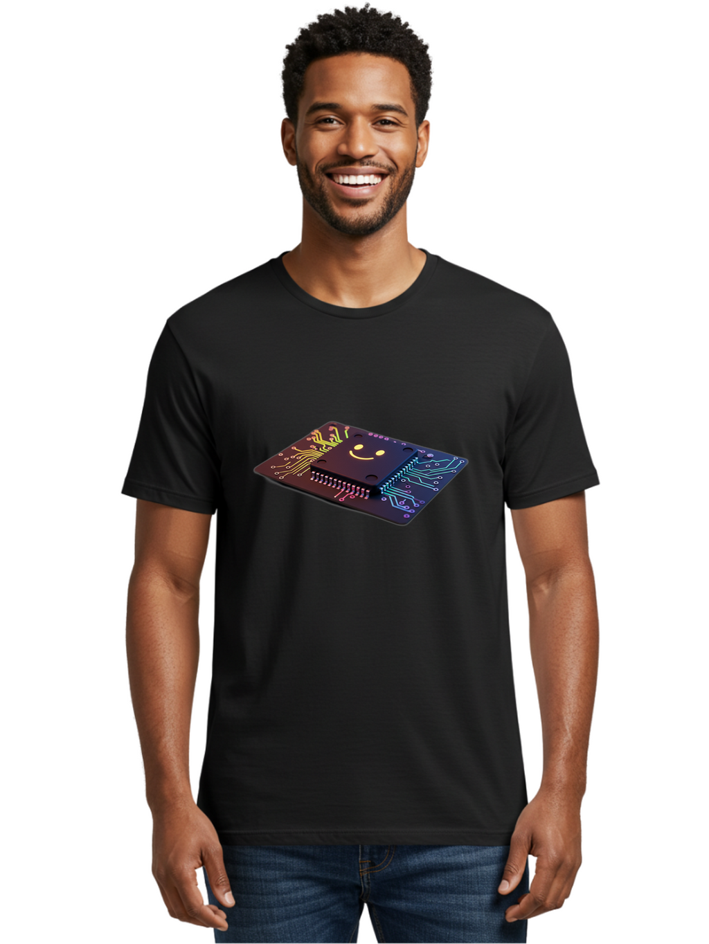 Smiley-Microchip Men'S Graphic Tee, 100% Cotton, Comfortable Casual Summer Wear, Machine Washable, Vintage Camera, Old Camera, Antique Camera, Black Camera, Classic Photography, Photography Equipment, Nostalgic Device, Film Camera, Camera Art Bai376