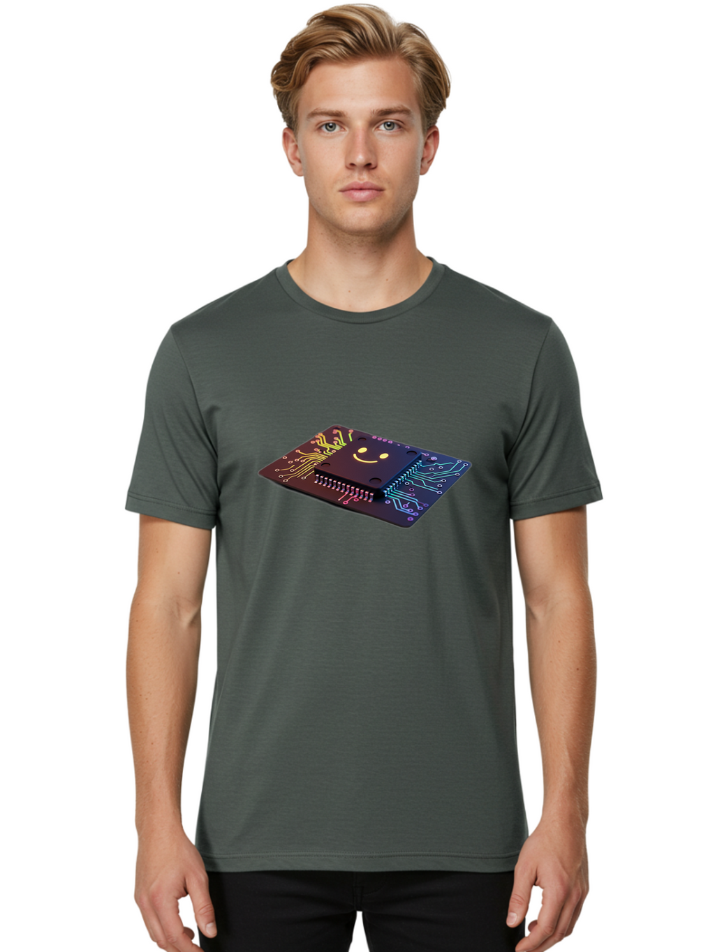 Smiley-Microchip Men'S Graphic Tee, 100% Cotton, Comfortable Casual Summer Wear, Machine Washable, Vintage Camera, Old Camera, Antique Camera, Black Camera, Classic Photography, Photography Equipment, Nostalgic Device, Film Camera, Camera Art Bai376