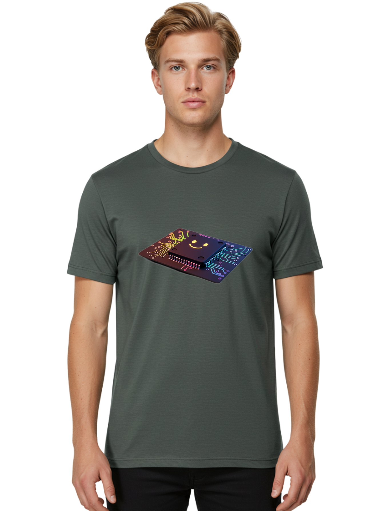 Smiley-Microchip Men'S Graphic Tee, 100% Cotton, Comfortable Casual Summer Wear, Machine Washable, Vintage Camera, Old Camera, Antique Camera, Black Camera, Classic Photography, Photography Equipment, Nostalgic Device, Film Camera, Camera Art Bai376