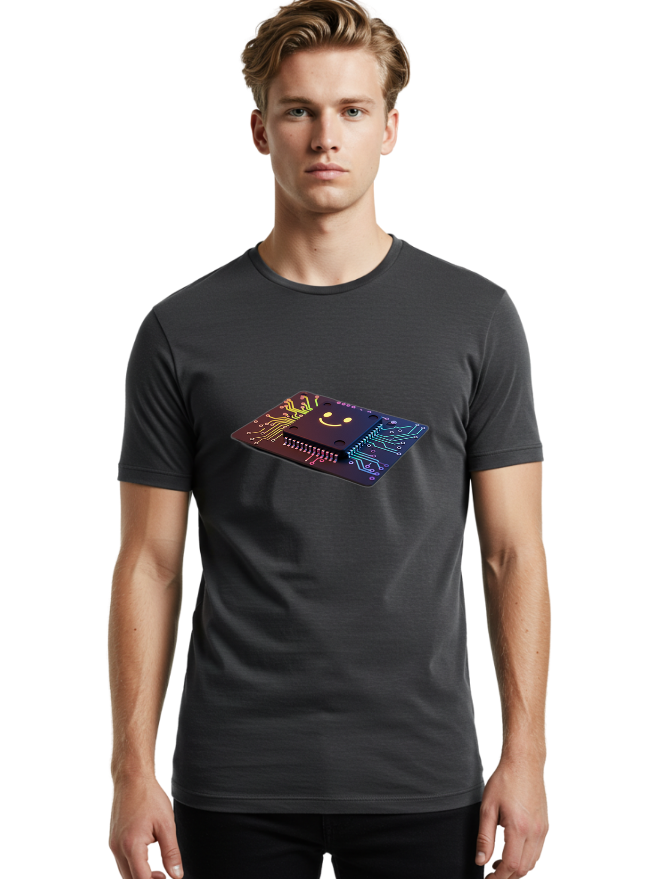 Smiley-Microchip Men'S Graphic Tee, 100% Cotton, Comfortable Casual Summer Wear, Machine Washable, Vintage Camera, Old Camera, Antique Camera, Black Camera, Classic Photography, Photography Equipment, Nostalgic Device, Film Camera, Camera Art Bai376