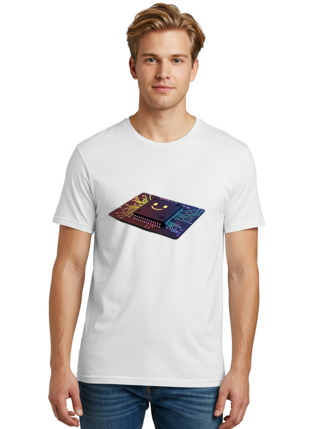 Smiley-Microchip Men'S Graphic Tee, 100% Cotton, Comfortable Casual Summer Wear, Machine Washable, Vintage Camera, Old Camera, Antique Camera, Black Camera, Classic Photography, Photography Equipment, Nostalgic Device, Film Camera, Camera Art Bai376