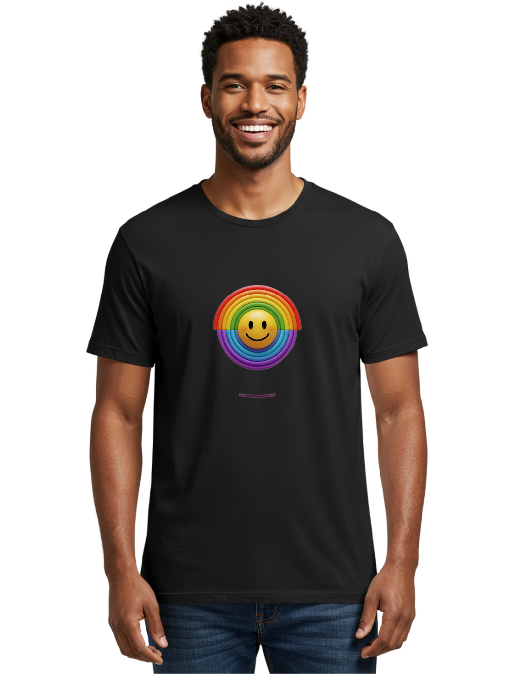 Smiley-Rainbow-1 Men'S Graphic Tee, 100% Cotton, Comfortable Casual Summer Wear, Machine Washable, Vintage Camera, Old Camera, Antique Camera, Black Camera, Classic Photography, Photography Equipment, Nostalgic Device, Film Camera, Camera Art Bai378