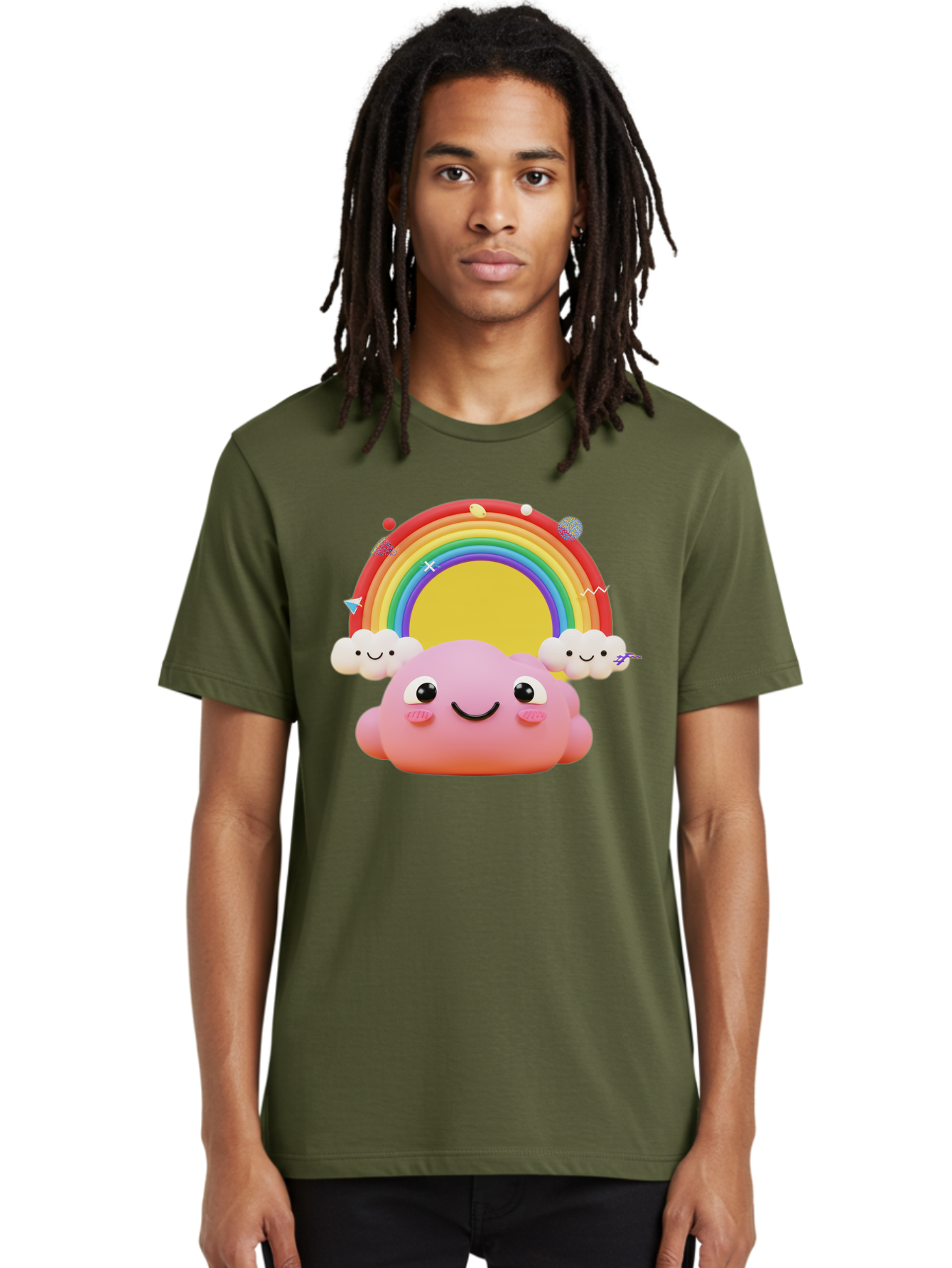 Smiling-Pink-Cloud-With-Rainbow Men'S Graphic Tee, 100% Cotton, Comfortable Casual Summer Wear, Machine Washable, Vintage Camera, Old Camera, Antique Camera, Black Camera, Classic Photography, Photography Equipment, Nostalgic Device, Bai389