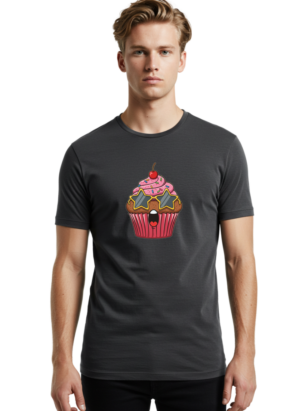 Star-Sunglasses-Cupcake Men'S Graphic Tee, 100% Cotton, Comfortable Casual Summer Wear, Machine Washable, Vintage Camera, Old Camera, Antique Camera, Black Camera, Classic Photography, Photography Equipment, Nostalgic Device, Film Camera, Bai417