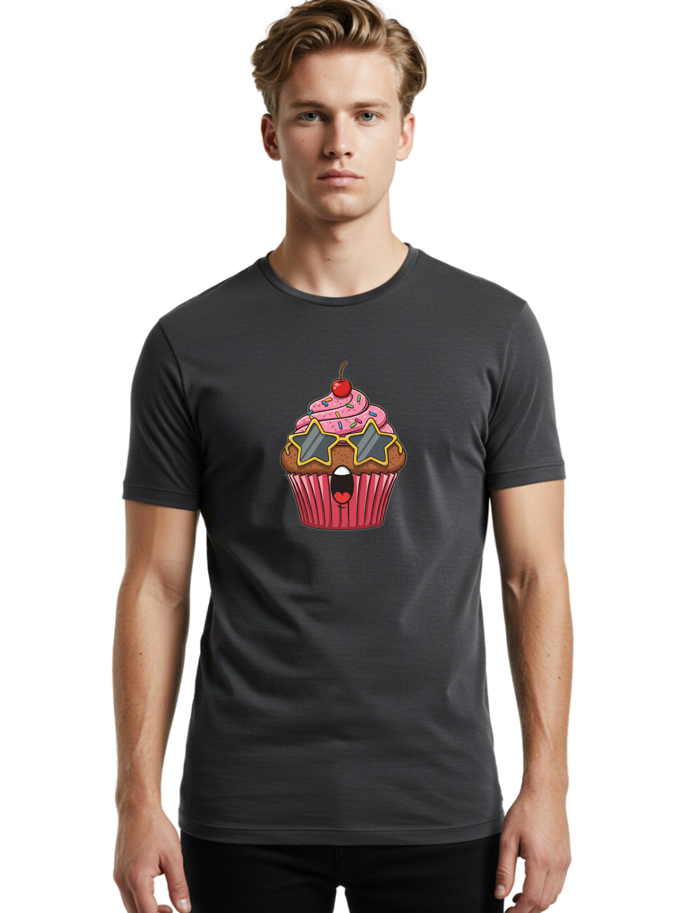 Star-Sunglasses-Cupcake Men'S Graphic Tee, 100% Cotton, Comfortable Casual Summer Wear, Machine Washable, Vintage Camera, Old Camera, Antique Camera, Black Camera, Classic Photography, Photography Equipment, Nostalgic Device, Film Camera, Bai417