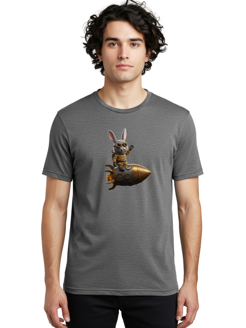 Steampunk-Bunny-Rocket Men'S Graphic Tee, 100% Cotton, Comfortable Casual Summer Wear, Machine Washable, Vintage Camera, Old Camera, Antique Camera, Black Camera, Classic Photography, Photography Equipment, Nostalgic Device, Film Camera, Bai419