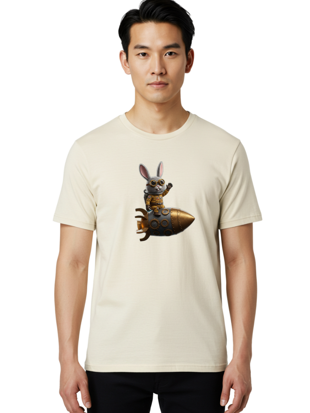 Steampunk-Bunny-Rocket Men'S Graphic Tee, 100% Cotton, Comfortable Casual Summer Wear, Machine Washable, Vintage Camera, Old Camera, Antique Camera, Black Camera, Classic Photography, Photography Equipment, Nostalgic Device, Film Camera, Bai419