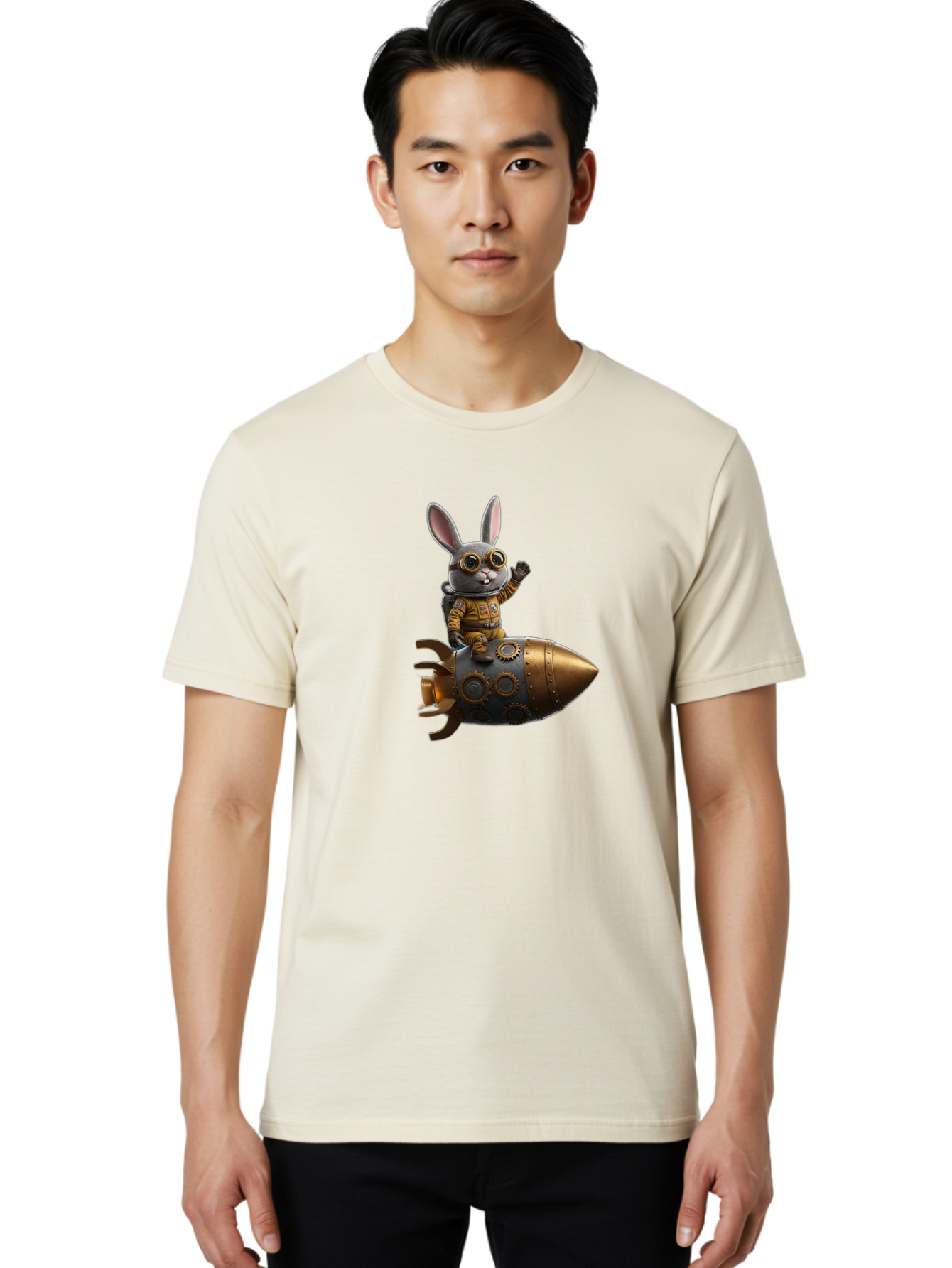 Steampunk-Bunny-Rocket Men'S Graphic Tee, 100% Cotton, Comfortable Casual Summer Wear, Machine Washable, Vintage Camera, Old Camera, Antique Camera, Black Camera, Classic Photography, Photography Equipment, Nostalgic Device, Film Camera, Bai419