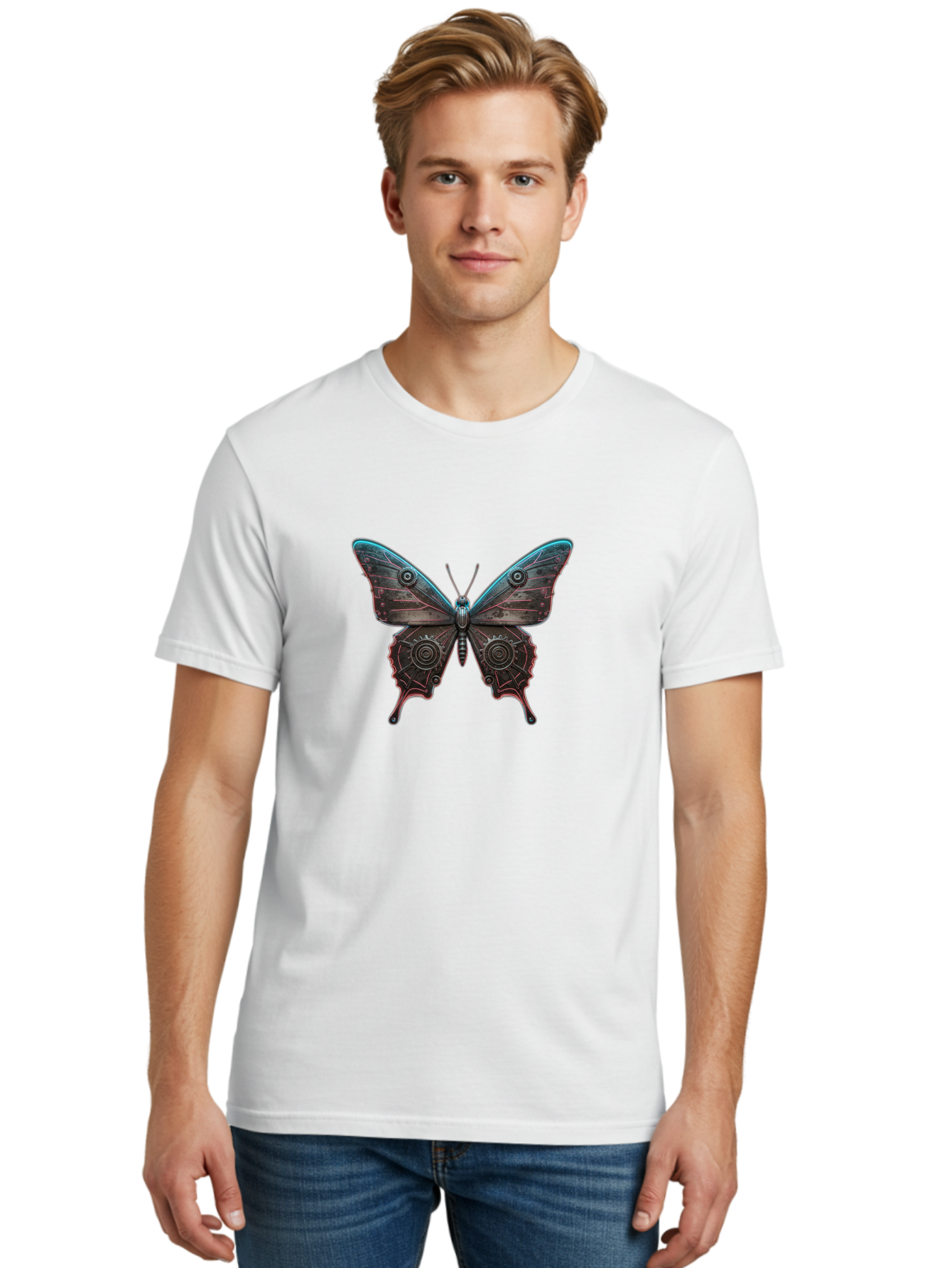 Steampunk-Butterfly Men'S Graphic Tee, 100% Cotton, Comfortable Casual Summer Wear, Machine Washable, Vintage Camera, Old Camera, Antique Camera, Black Camera, Classic Photography, Photography Equipment, Nostalgic Device, Film Camera, Bai420
