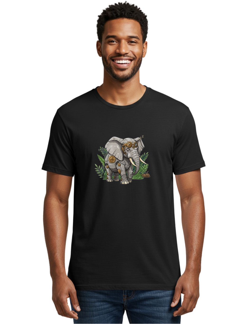 Steampunk-Elephant Men'S Graphic Tee, 100% Cotton, Comfortable Casual Summer Wear, Machine Washable, Vintage Camera, Old Camera, Antique Camera, Black Camera, Classic Photography, Photography Equipment, Nostalgic Device, Film Camera, Bai422