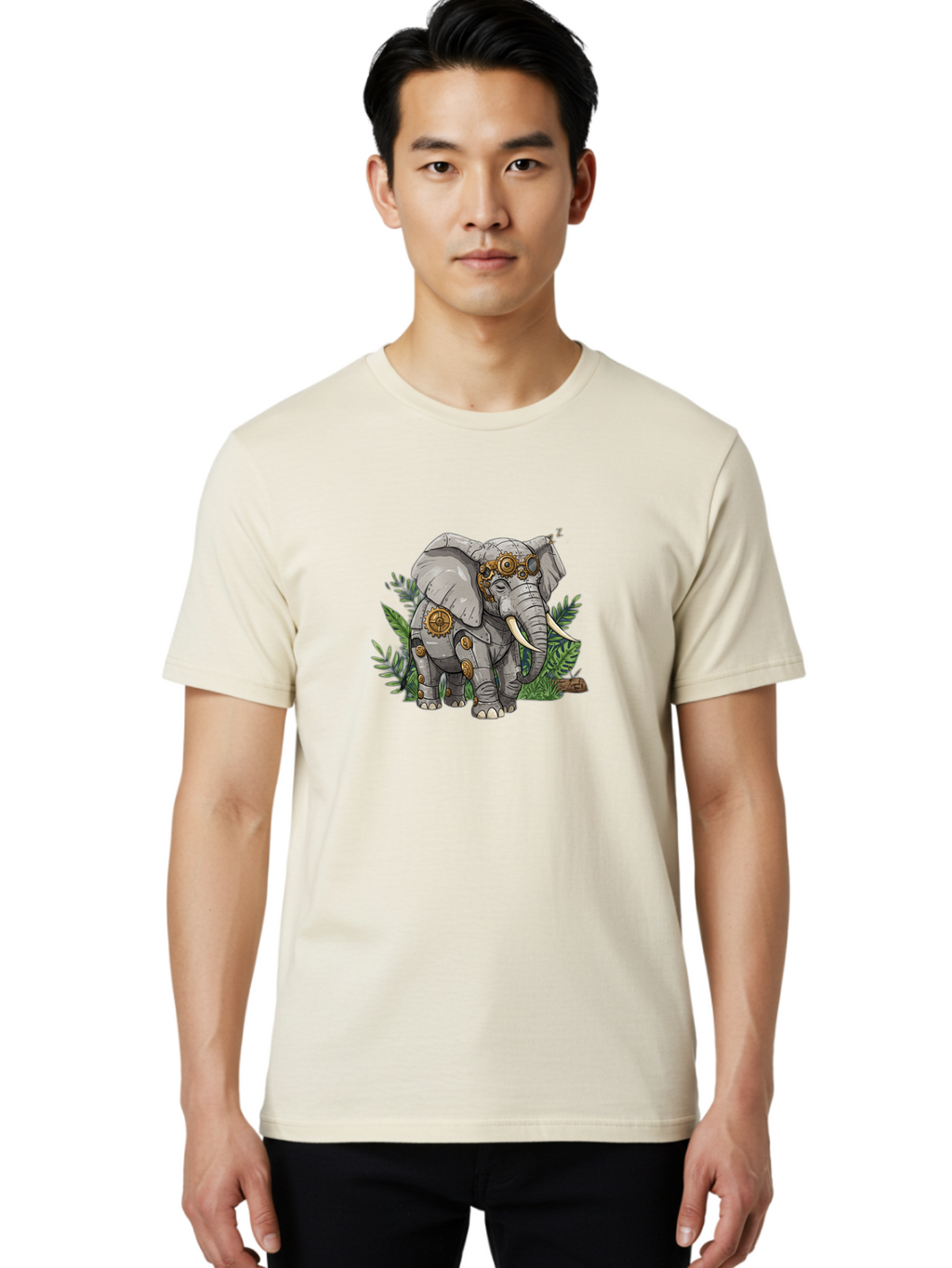 Steampunk-Elephant Men'S Graphic Tee, 100% Cotton, Comfortable Casual Summer Wear, Machine Washable, Vintage Camera, Old Camera, Antique Camera, Black Camera, Classic Photography, Photography Equipment, Nostalgic Device, Film Camera, Bai422