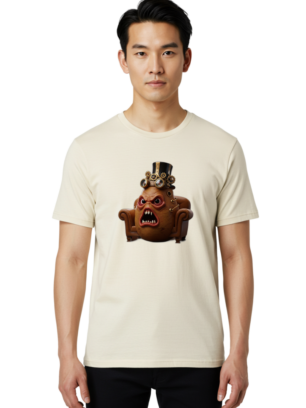 Steampunk-Potato Men'S Graphic Tee, 100% Cotton, Comfortable Casual Summer Wear, Machine Washable, Vintage Camera, Old Camera, Antique Camera, Black Camera, Classic Photography, Photography Equipment, Nostalgic Device, Film Camera, Camera Art Bai424