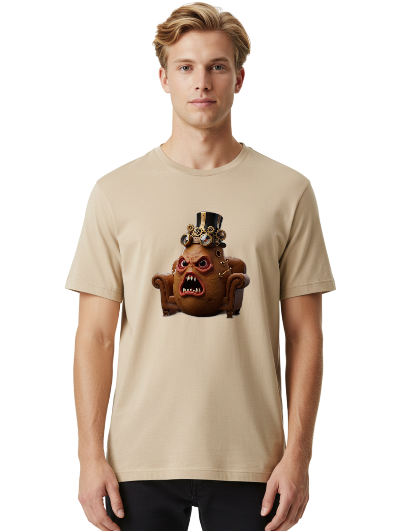 Steampunk-Potato Men'S Graphic Tee, 100% Cotton, Comfortable Casual Summer Wear, Machine Washable, Vintage Camera, Old Camera, Antique Camera, Black Camera, Classic Photography, Photography Equipment, Nostalgic Device, Film Camera, Camera Art Bai424