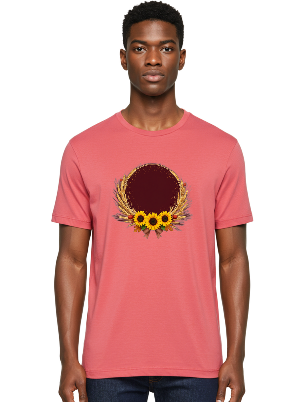 Sunflower-Wreath-Frame Men'S Graphic Tee, 100% Cotton, Comfortable Casual Summer Wear, Machine Washable, Vintage Camera, Old Camera, Antique Camera, Black Camera, Classic Photography, Photography Equipment, Nostalgic Device, Film Camera, Bai430