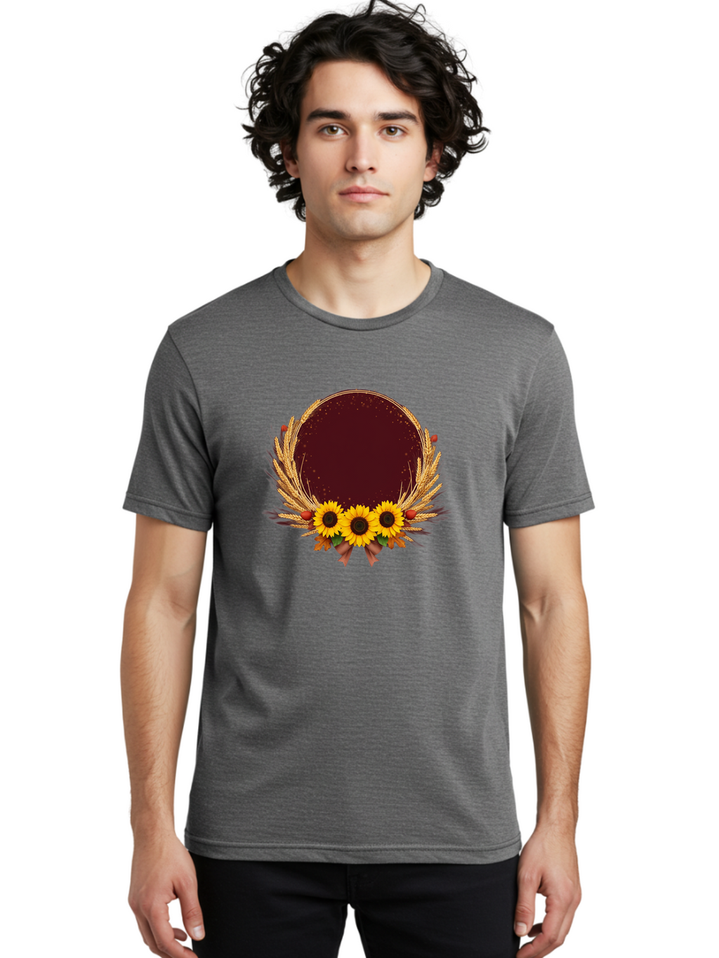 Sunflower-Wreath-Frame Men'S Graphic Tee, 100% Cotton, Comfortable Casual Summer Wear, Machine Washable, Vintage Camera, Old Camera, Antique Camera, Black Camera, Classic Photography, Photography Equipment, Nostalgic Device, Film Camera, Bai430