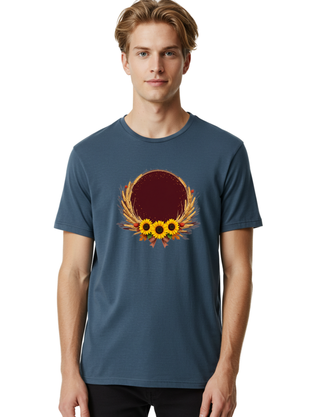 Sunflower-Wreath-Frame Men'S Graphic Tee, 100% Cotton, Comfortable Casual Summer Wear, Machine Washable, Vintage Camera, Old Camera, Antique Camera, Black Camera, Classic Photography, Photography Equipment, Nostalgic Device, Film Camera, Bai430