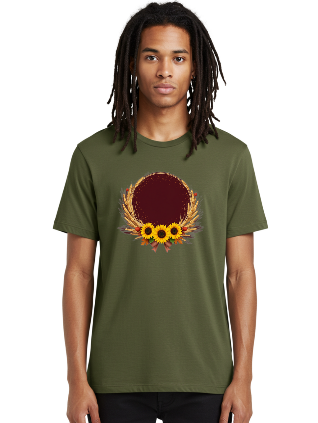 Sunflower-Wreath-Frame Men'S Graphic Tee, 100% Cotton, Comfortable Casual Summer Wear, Machine Washable, Vintage Camera, Old Camera, Antique Camera, Black Camera, Classic Photography, Photography Equipment, Nostalgic Device, Film Camera, Bai430
