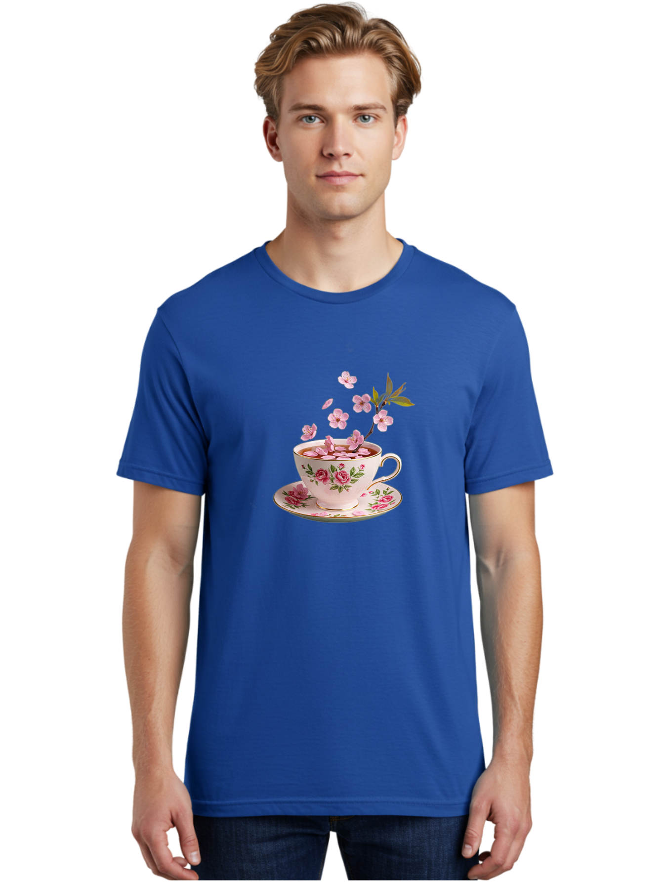 Tea-Cup-With-Cherry-Blossoms-1 Men'S Graphic Tee, 100% Cotton, Comfortable Casual Summer Wear, Machine Washable, Vintage Camera, Old Camera, Antique Camera, Black Camera, Classic Photography, Photography Equipment, Nostalgic Device, Bai446