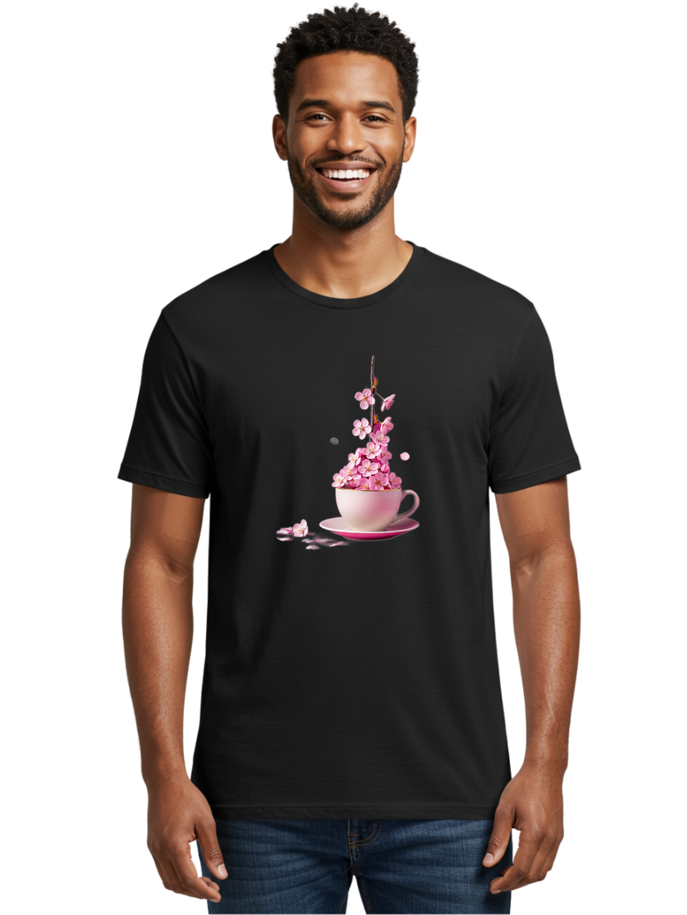Tea-Cup-With-Flowers Men'S Graphic Tee, 100% Cotton, Comfortable Casual Summer Wear, Machine Washable, Vintage Camera, Old Camera, Antique Camera, Black Camera, Classic Photography, Photography Equipment, Nostalgic Device, Film Camera, Bai449
