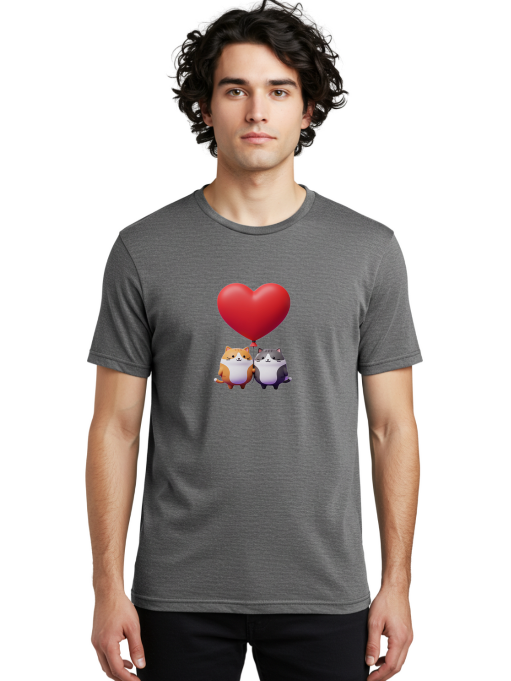 Two-Cats-With-Heart-Balloon Men'S Graphic Tee, 100% Cotton, Comfortable Casual Summer Wear, Machine Washable, Vintage Camera, Old Camera, Antique Camera, Black Camera, Classic Photography, Photography Equipment, Nostalgic Device, Film Camera, Bai490