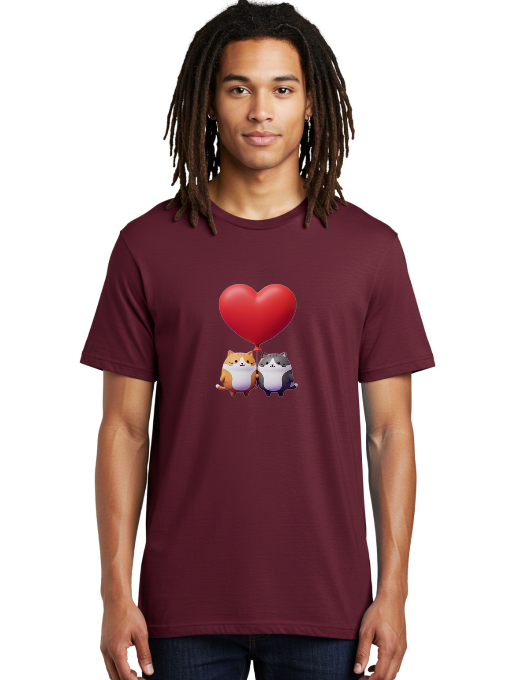 Two-Cats-With-Heart-Balloon Men'S Graphic Tee, 100% Cotton, Comfortable Casual Summer Wear, Machine Washable, Vintage Camera, Old Camera, Antique Camera, Black Camera, Classic Photography, Photography Equipment, Nostalgic Device, Film Camera, Bai490