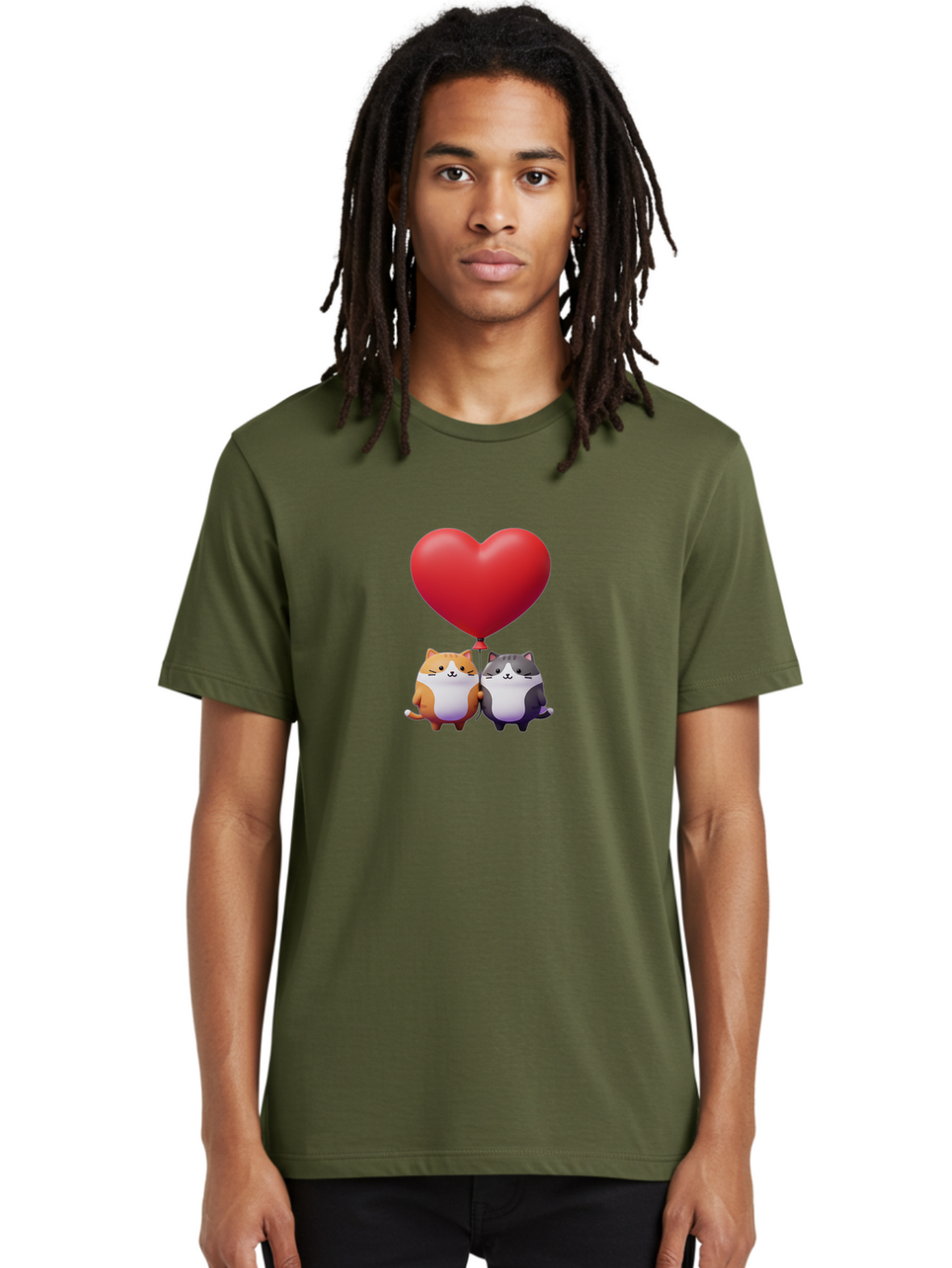 Two-Cats-With-Heart-Balloon Men'S Graphic Tee, 100% Cotton, Comfortable Casual Summer Wear, Machine Washable, Vintage Camera, Old Camera, Antique Camera, Black Camera, Classic Photography, Photography Equipment, Nostalgic Device, Film Camera, Bai490