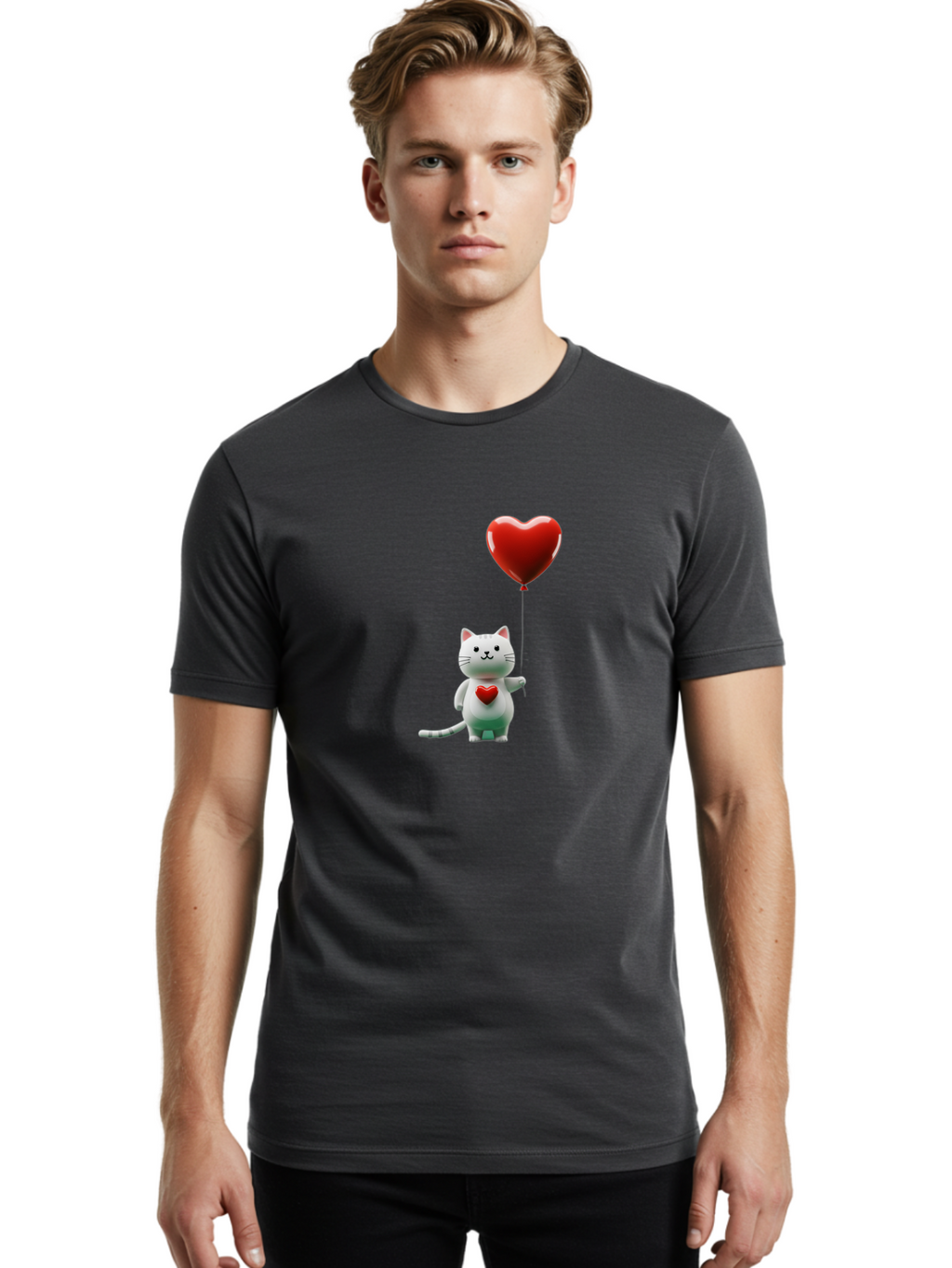 White-Cat-With-Heart-Balloon Men'S Graphic Tee, 100% Cotton, Comfortable Casual Summer Wear, Machine Washable, Vintage Camera, Old Camera, Antique Camera, Black Camera, Classic Photography, Photography Equipment, Nostalgic Device, Film Camera, Bai557