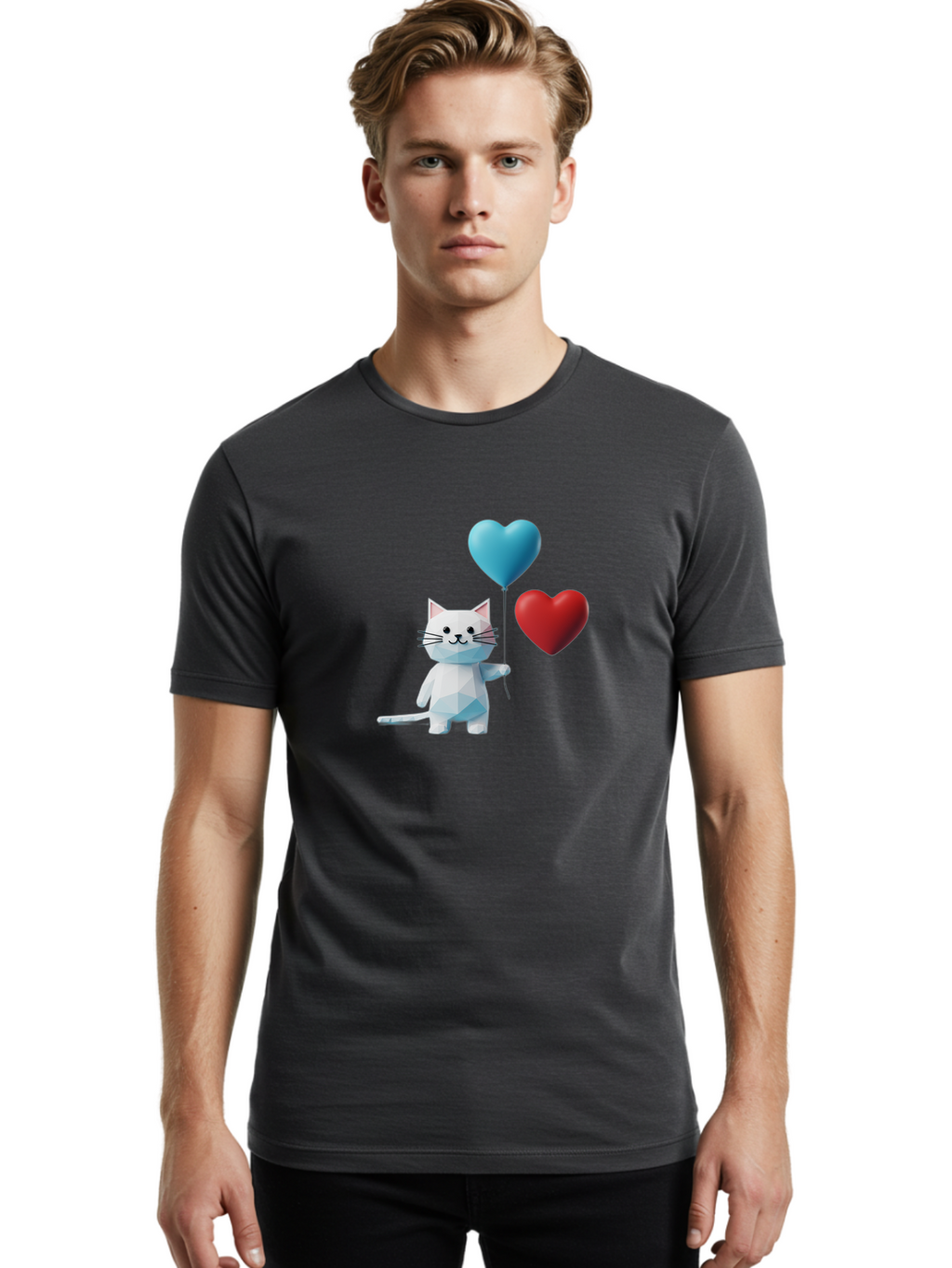 White-Cat-With-Heart-Balloons Men'S Graphic Tee, 100% Cotton, Comfortable Casual Summer Wear, Machine Washable, Vintage Camera, Old Camera, Antique Camera, Black Camera, Classic Photography, Photography Equipment, Nostalgic Device, Bai558