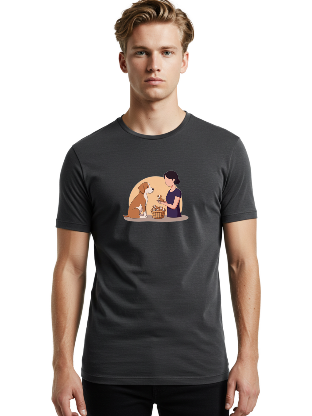 Woman-With-Dog-And-Puppies Men'S Graphic Tee, 100% Cotton, Comfortable Casual Summer Wear, Machine Washable, Vintage Camera, Old Camera, Antique Camera, Black Camera, Classic Photography, Photography Equipment, Nostalgic Device, Film Camera, Bai563