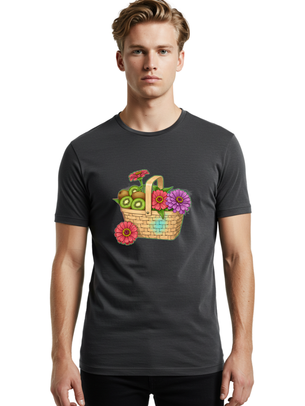 Basket-Of-Flowers-And-Kiwi-Fruits Men'S Graphic Tee, 100% Cotton, Comfortable Casual Summer Wear, Machine Washable, Vintage Camera, Old Camera, Antique Camera, Black Camera, Classic Photography, Photography Equipment, Nostalgic Device, Bai587
