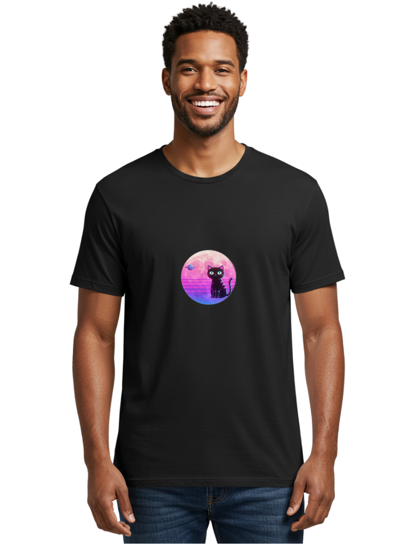 Black-Cat-1 Men'S Graphic Tee, 100% Cotton, Comfortable Casual Summer Wear, Machine Washable, Vintage Camera, Old Camera, Antique Camera, Black Camera, Classic Photography, Photography Equipment, Nostalgic Device, Film Camera, Camera Art Bai591