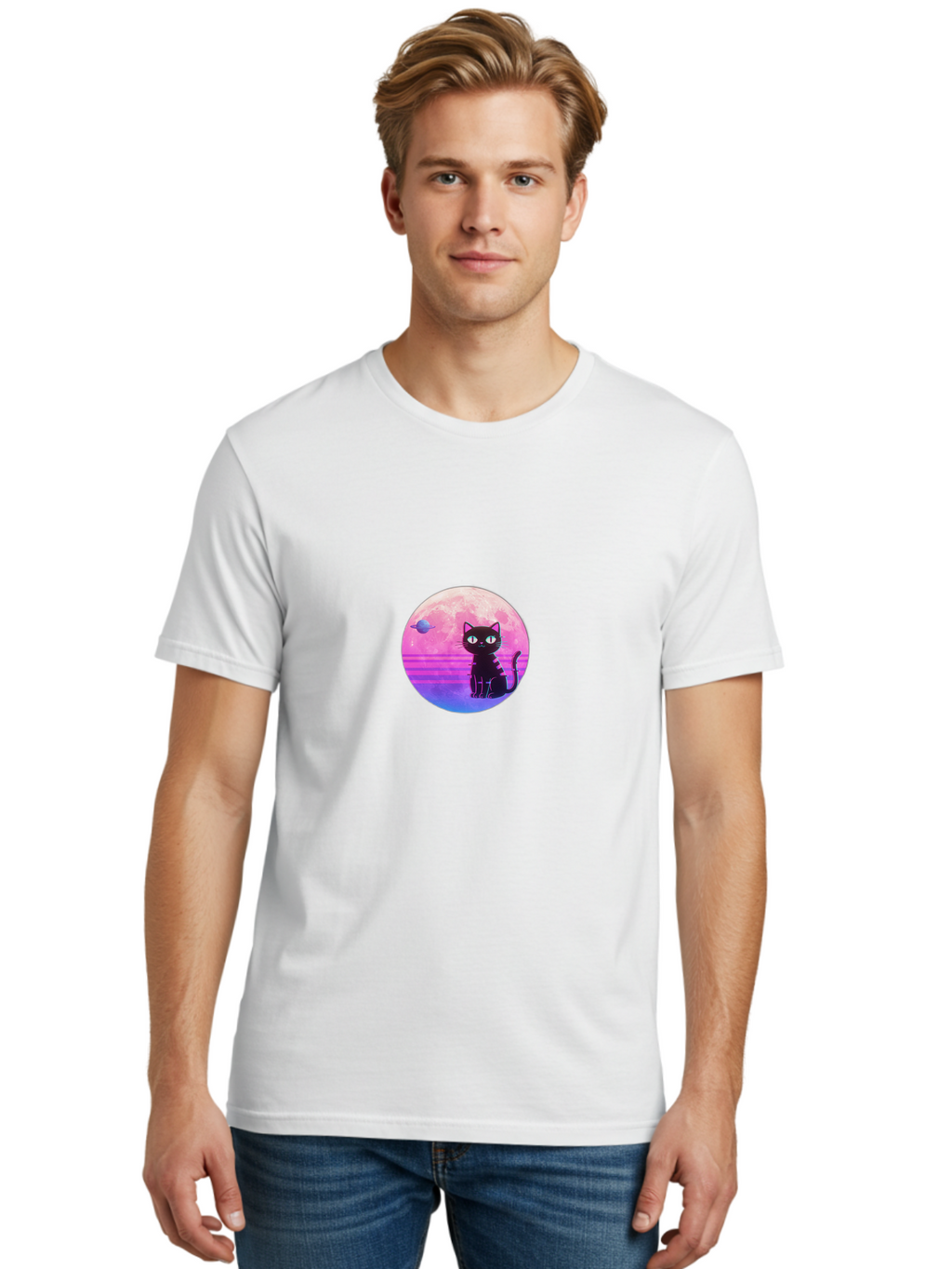 Black-Cat-1 Men'S Graphic Tee, 100% Cotton, Comfortable Casual Summer Wear, Machine Washable, Vintage Camera, Old Camera, Antique Camera, Black Camera, Classic Photography, Photography Equipment, Nostalgic Device, Film Camera, Camera Art Bai591
