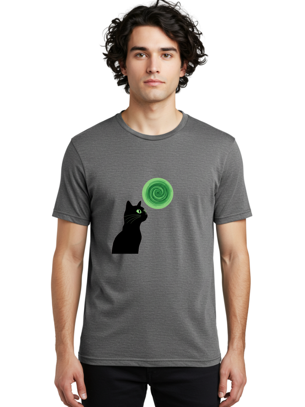 Black-Cat-And-Spiral Men'S Graphic Tee, 100% Cotton, Comfortable Casual Summer Wear, Machine Washable, Vintage Camera, Old Camera, Antique Camera, Black Camera, Classic Photography, Photography Equipment, Nostalgic Device, Film Camera, Bai592