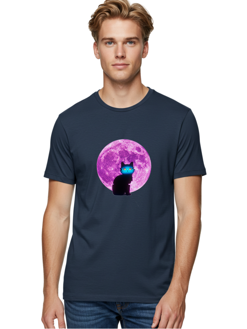 Black-Cat-Purple-Moon Men'S Graphic Tee, 100% Cotton, Comfortable Casual Summer Wear, Machine Washable, Vintage Camera, Old Camera, Antique Camera, Black Camera, Classic Photography, Photography Equipment, Nostalgic Device, Film Camera, Bai594
