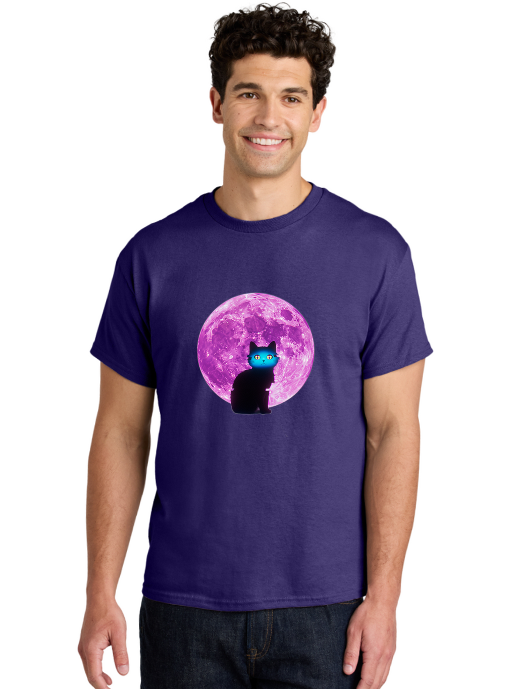 Black-Cat-Purple-Moon Men'S Graphic Tee, 100% Cotton, Comfortable Casual Summer Wear, Machine Washable, Vintage Camera, Old Camera, Antique Camera, Black Camera, Classic Photography, Photography Equipment, Nostalgic Device, Film Camera, Bai594