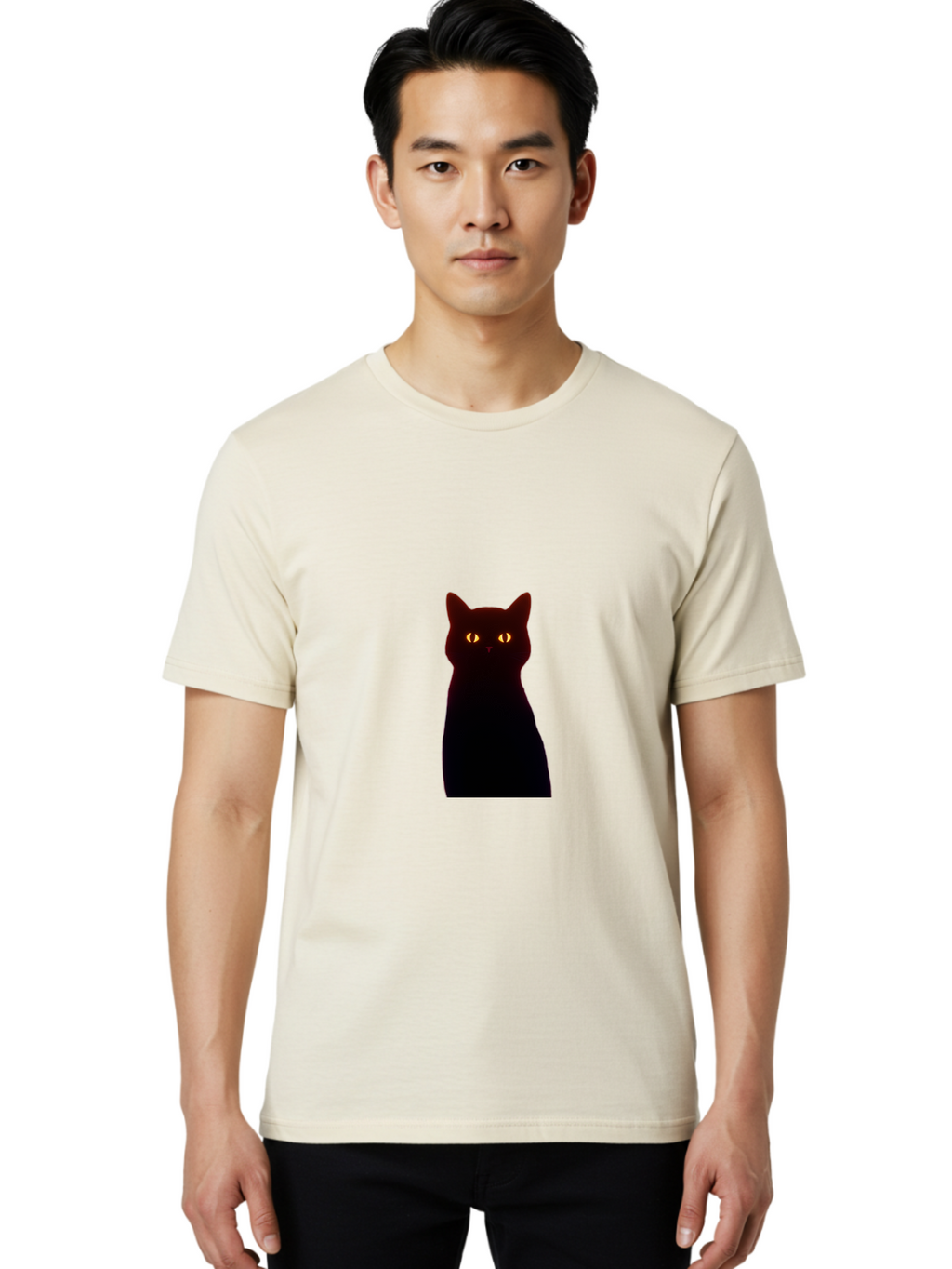 Black-Cat-With-Glowing-Eyes Men'S Graphic Tee, 100% Cotton, Comfortable Casual Summer Wear, Machine Washable, Vintage Camera, Old Camera, Antique Camera, Black Camera, Classic Photography, Photography Equipment, Nostalgic Device, Film Camera, Bai595