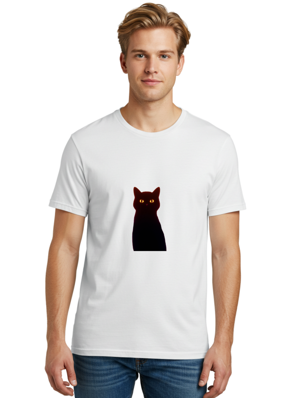 Black-Cat-With-Glowing-Eyes Men'S Graphic Tee, 100% Cotton, Comfortable Casual Summer Wear, Machine Washable, Vintage Camera, Old Camera, Antique Camera, Black Camera, Classic Photography, Photography Equipment, Nostalgic Device, Film Camera, Bai595