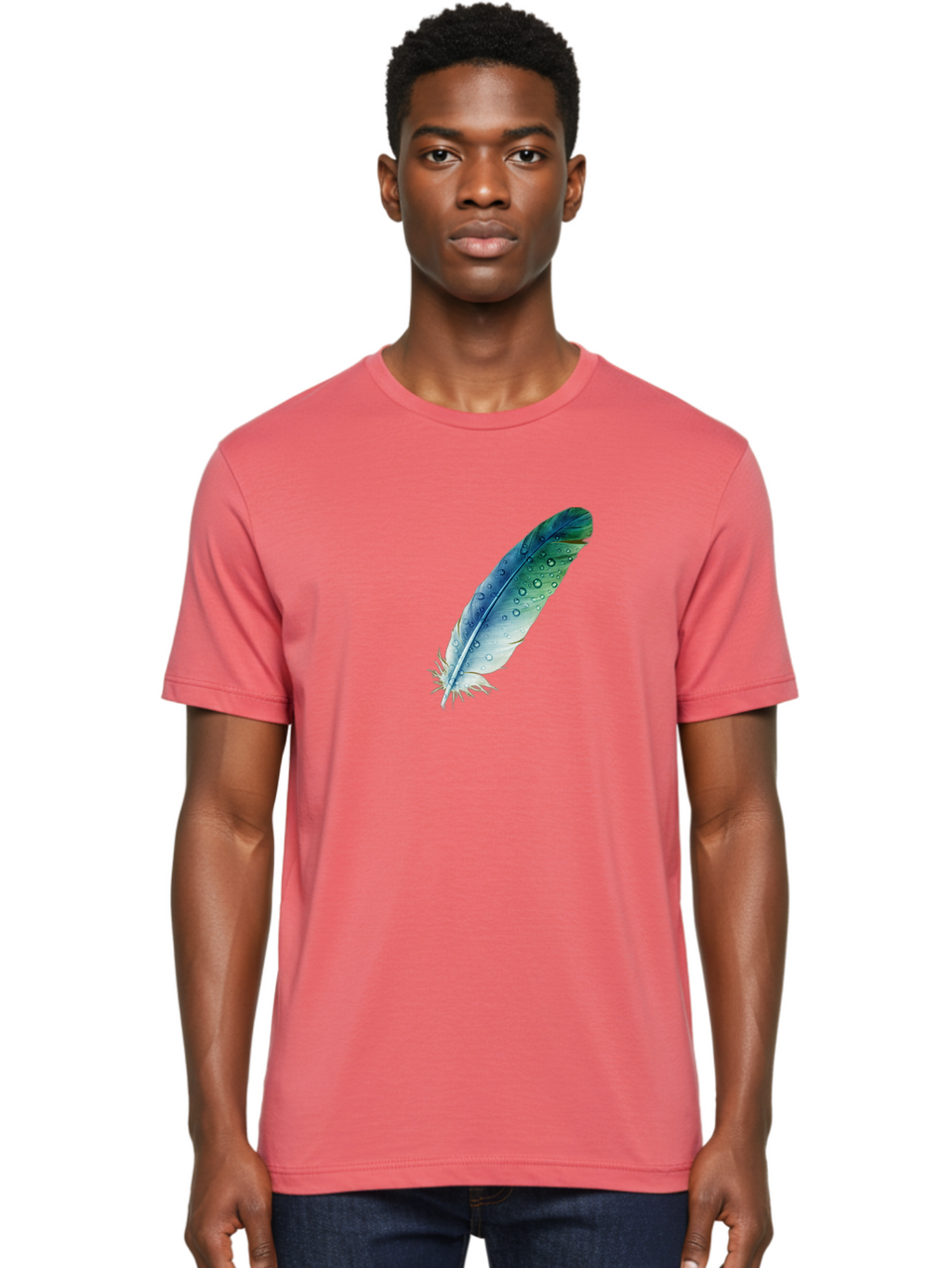 Blue-Feather-With-Water-Droplets Men'S Graphic Tee, 100% Cotton, Comfortable Casual Summer Wear, Machine Washable, Vintage Camera, Old Camera, Antique Camera, Black Camera, Classic Photography, Photography Equipment, Nostalgic Device, Bai598