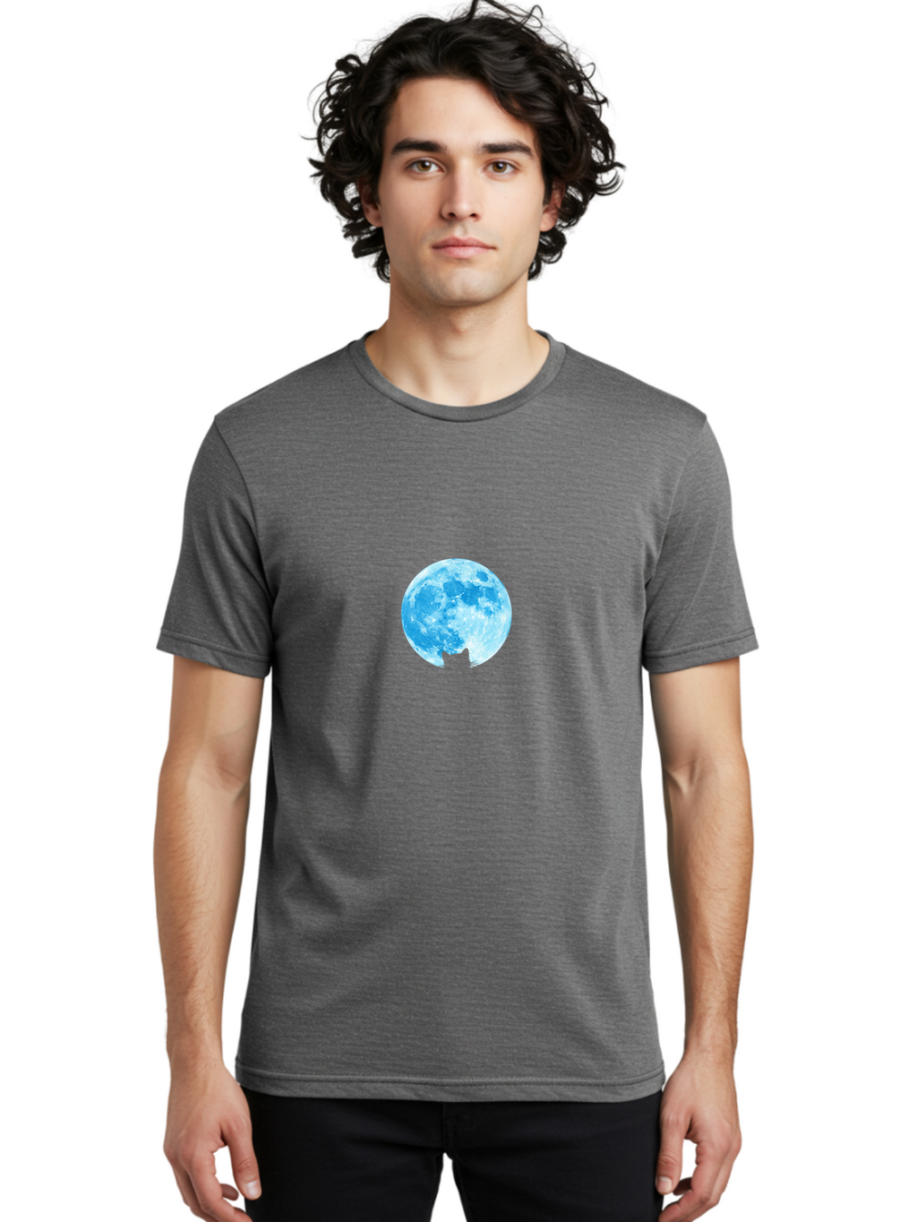 Blue-Moon-With-Cat-Silhouette Men'S Graphic Tee, 100% Cotton, Comfortable Casual Summer Wear, Machine Washable, Vintage Camera, Old Camera, Antique Camera, Black Camera, Classic Photography, Photography Equipment, Nostalgic Device, Bai599