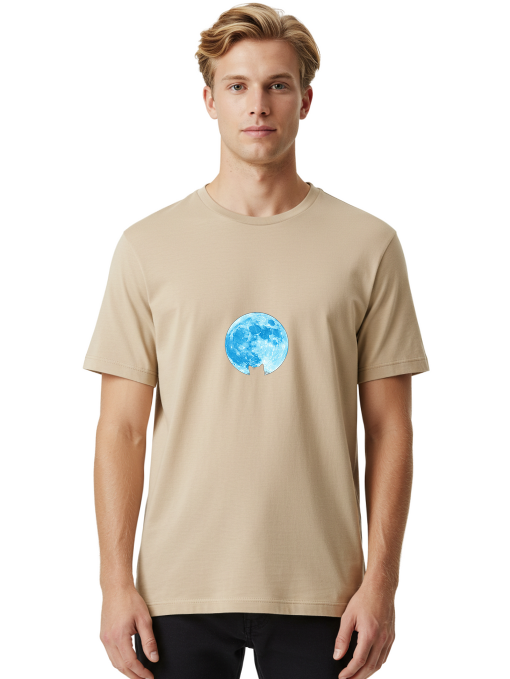 Blue-Moon-With-Cat-Silhouette Men'S Graphic Tee, 100% Cotton, Comfortable Casual Summer Wear, Machine Washable, Vintage Camera, Old Camera, Antique Camera, Black Camera, Classic Photography, Photography Equipment, Nostalgic Device, Bai599